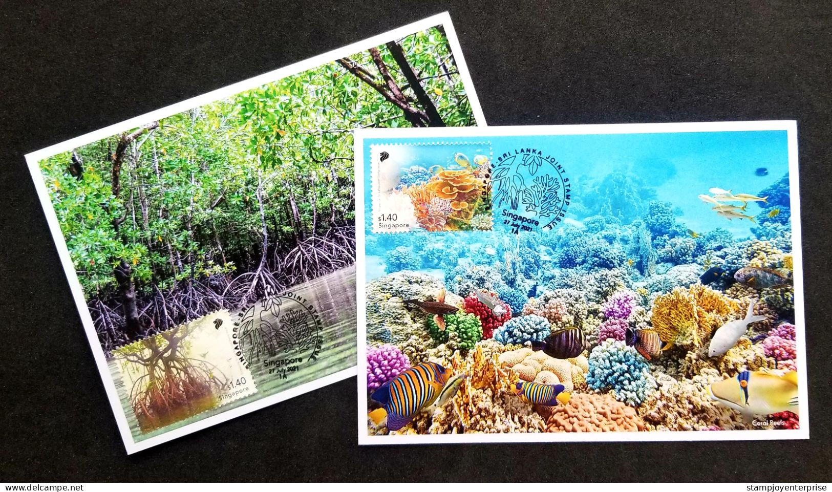 Singapore - Sri Lanka Joint Issue 2021 Fish Marine Life Reef Coral Mangrove Tree Plant Nature (maxicard) *rare - Singapore (1959-...)