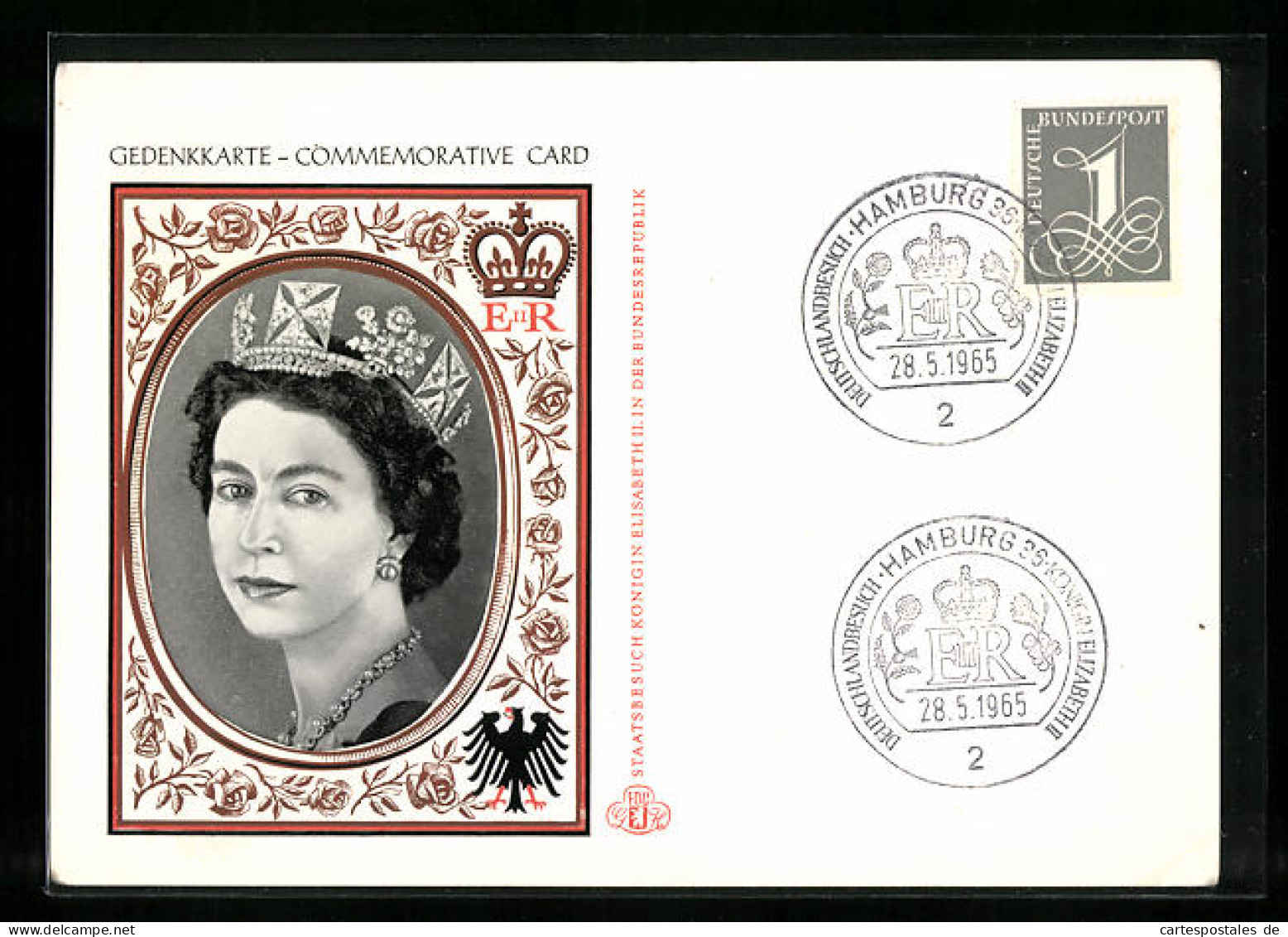 Pc Hamburg, Besuch Königin Elizabeth II. 1965, Sonderpostkarte, Portrait  - Königshäuser