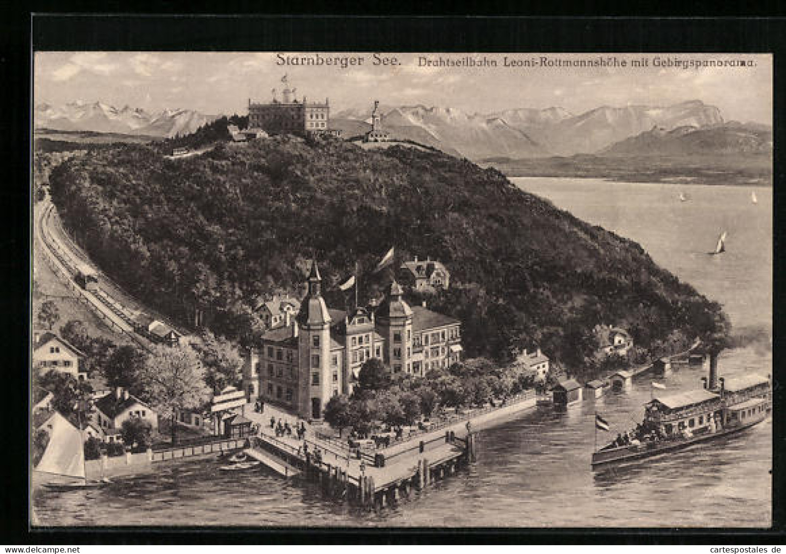 AK Berg / Starnberger See, Hotel Leoni Und Drahtseilbahn  - Starnberg