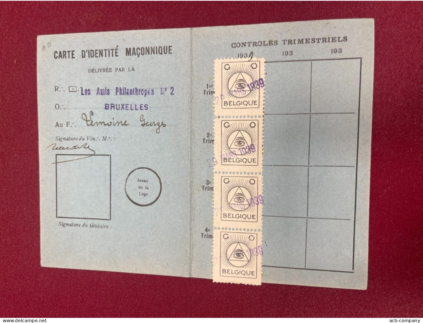 Franc - Maçonnerie .anti Franc Maçonnerie . Carte D Identité Maçonnique - Cartes De Membre