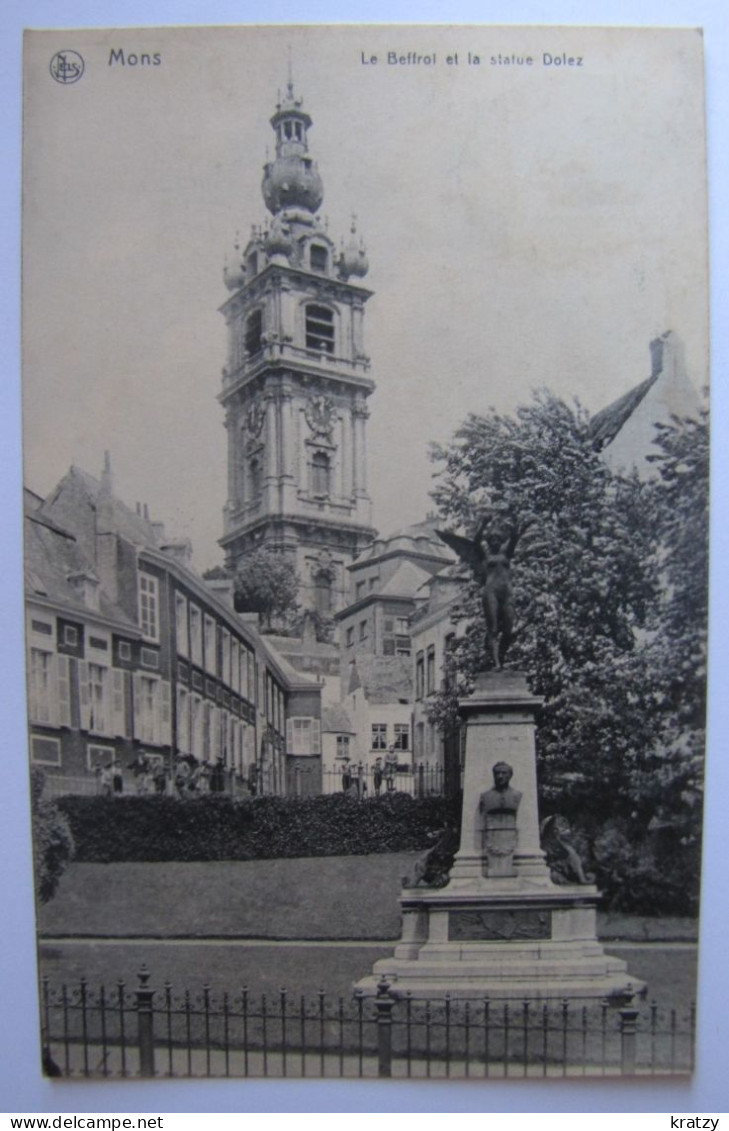 BELGIQUE - HAINAUT - MONS - Le Beffroi Et La Statue Dolez - 1908 - Mons