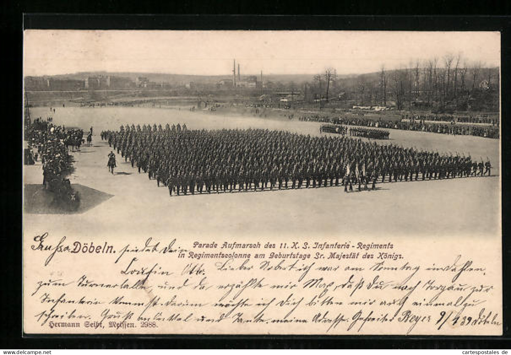 AK Döbeln, Parade Aufmarsch Des 11. K. S. Infanterie-Regiments  - Doebeln