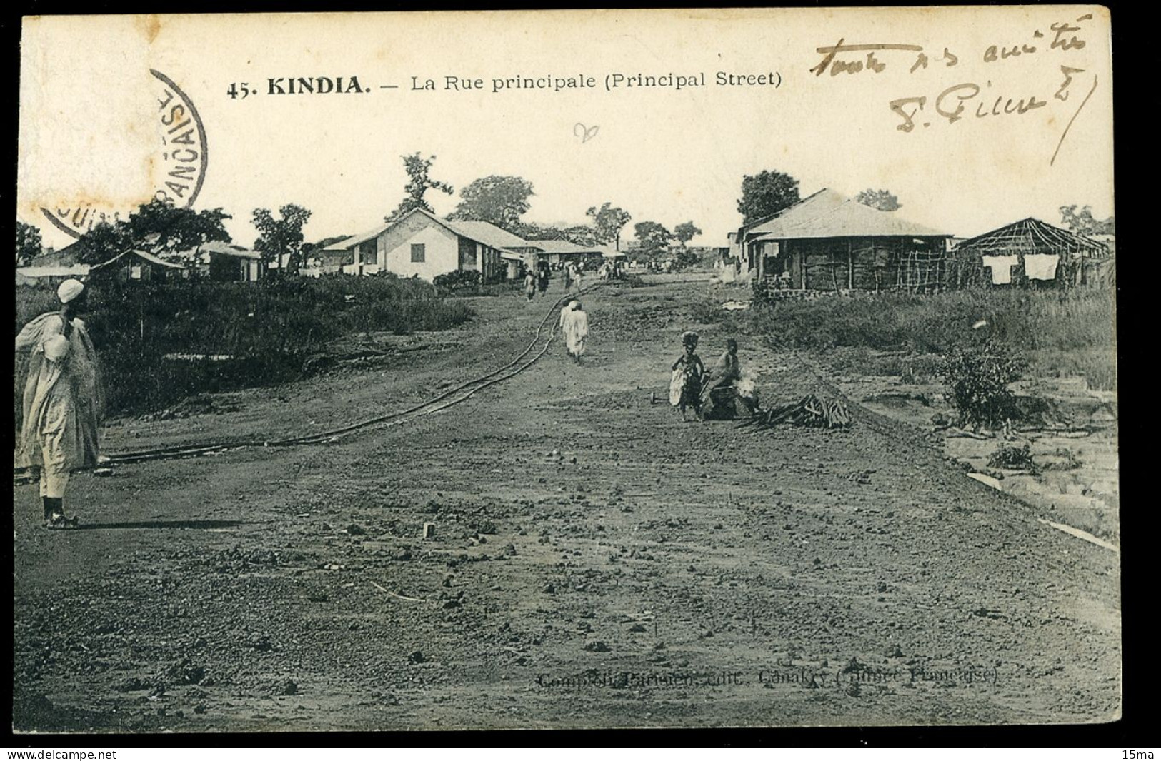 Guinée KINDIA La Rue Principale Principal Street Comptoir Parisien 1906 Timbre Décollé - Guinée