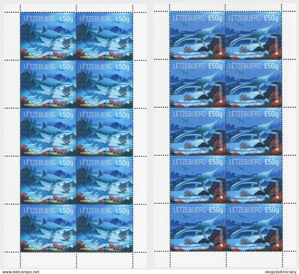 Luxembourg 2024 Europa CEPT Undewater Fauna Set Of 2 Sheetlets MNH - Préhistoriques