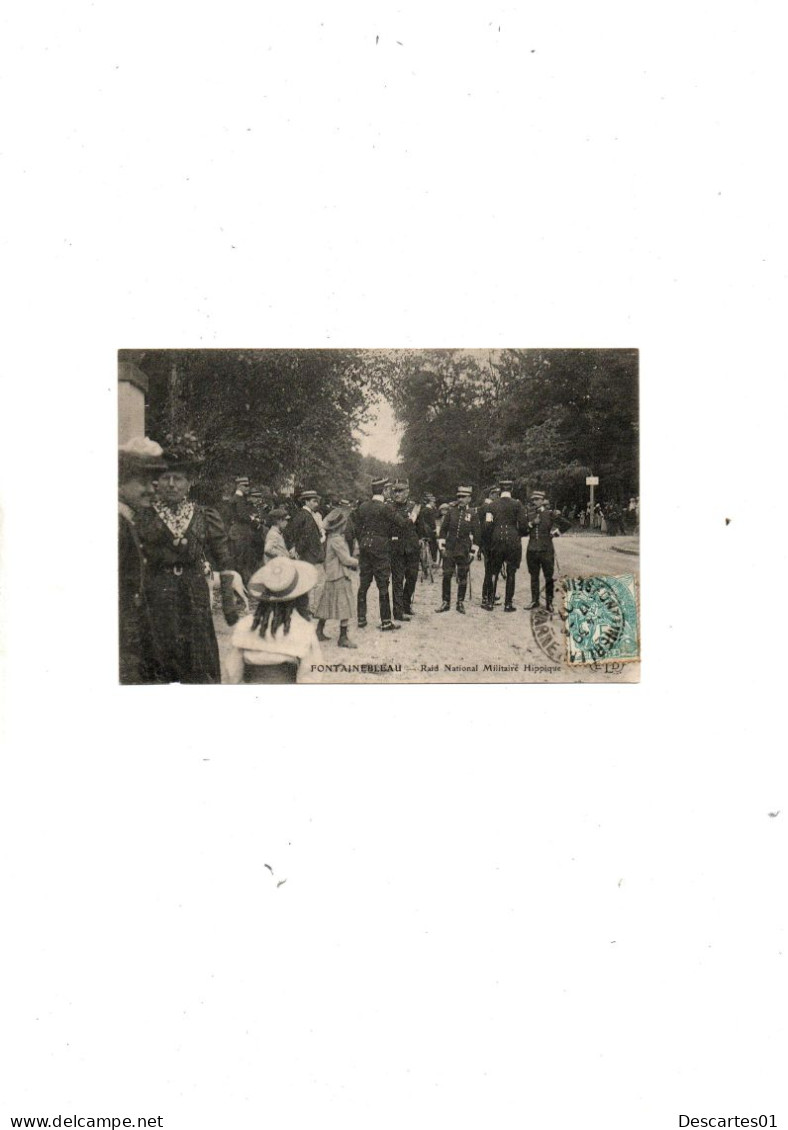 C P A    ANIMEE  FONTAINEBLEAU  RAID NATIONAL MILITAIRE HIPPIQUE   CIRCULEE  JUIN 1907 - Fontainebleau