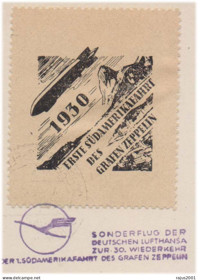 Zeppelin First South America Trip, Special Zeppelin Flight 1930 Label Cancelled On Card Netherland To Berlin Germany - Zeppelins