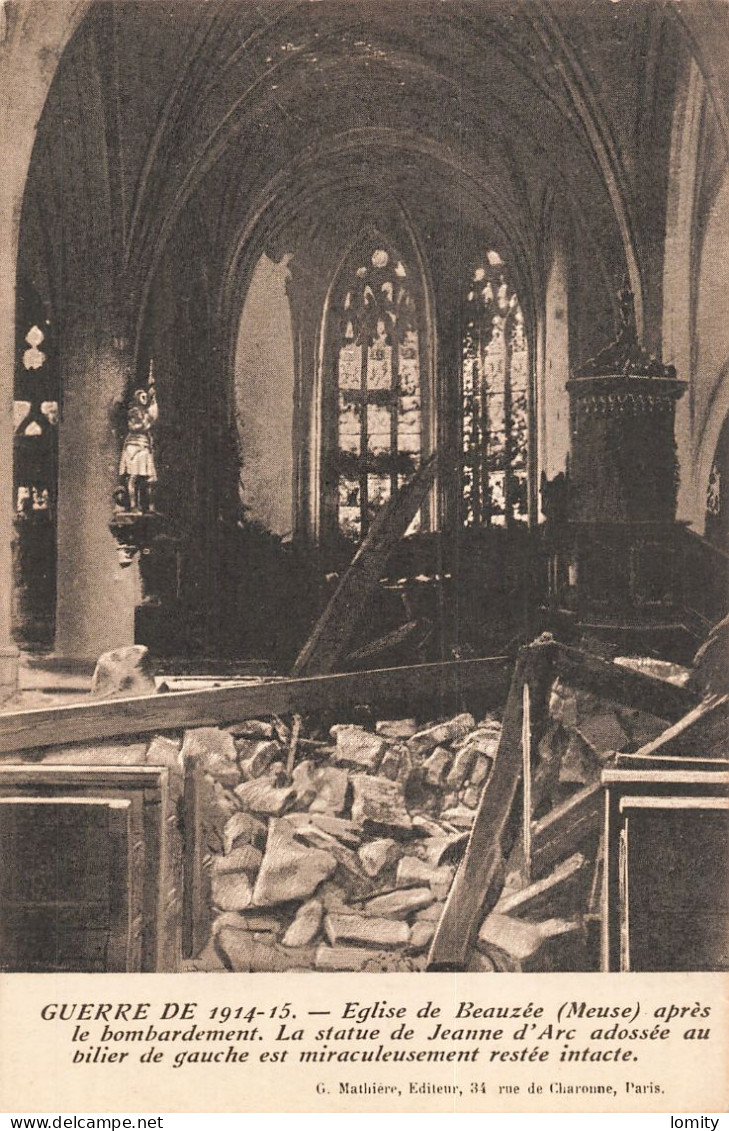 55 Beauzé église Après Bombardement Statue De Jeanne D' Arc Intacte CPA Ruines Grande Guerre 1914 1918 - Sonstige & Ohne Zuordnung