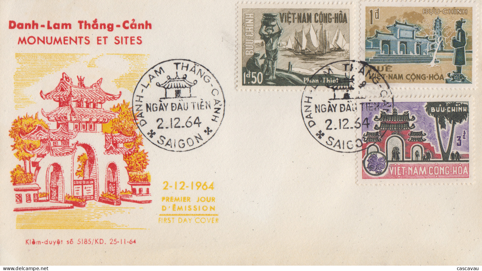 Enveloppe   FDC   1er   Jour   VIETNAM    Monuments  Et   Sites    1964 - Viêt-Nam