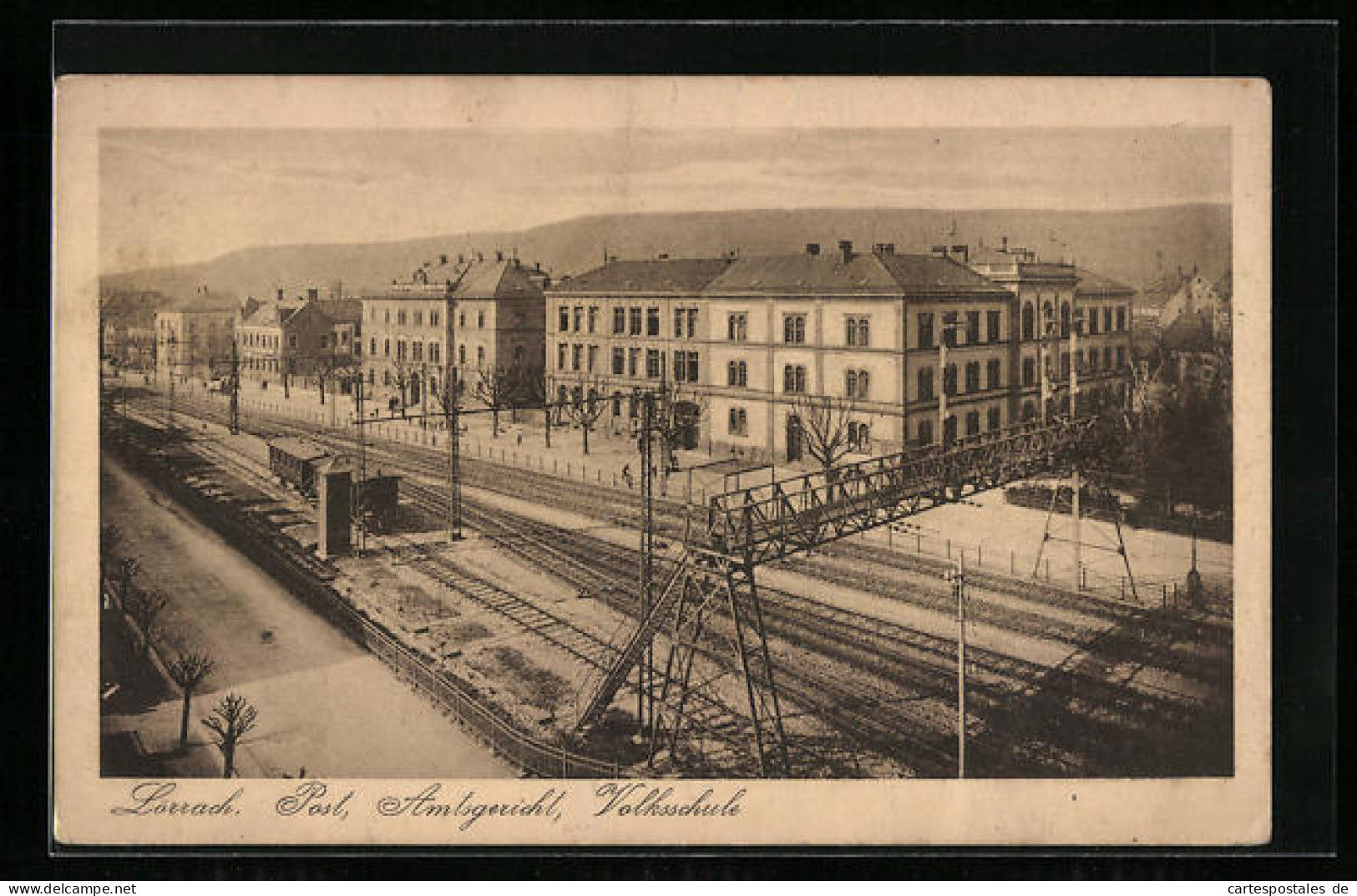 AK Lörrach, Post, Amtsgericht, Volksschule, Bahngleise  - Lörrach