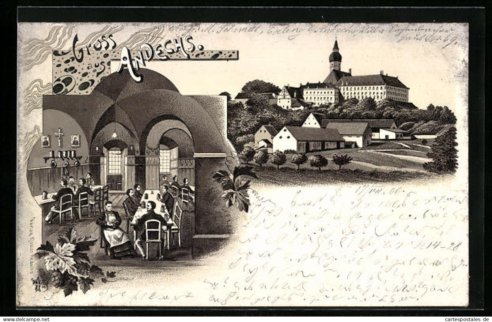 Lithographie Andechs, Ortspartie Mit Kloster  - Other & Unclassified