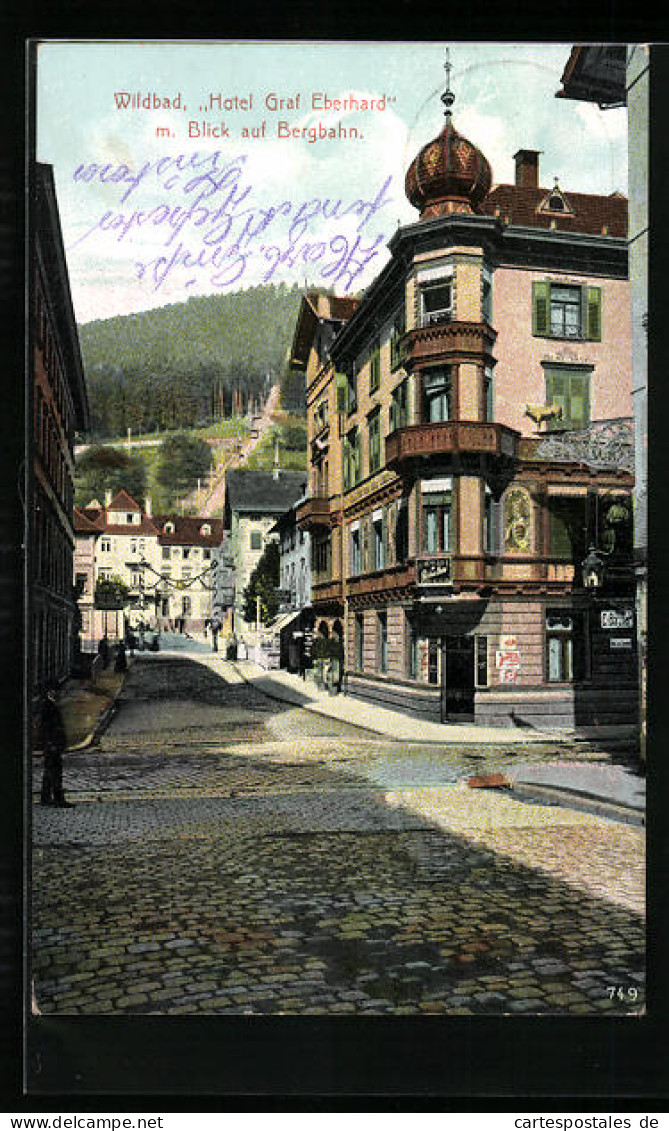 AK Wildbad, Hotel Graf Eberhard Mit Blick Auf Bergbahn  - Autres & Non Classés