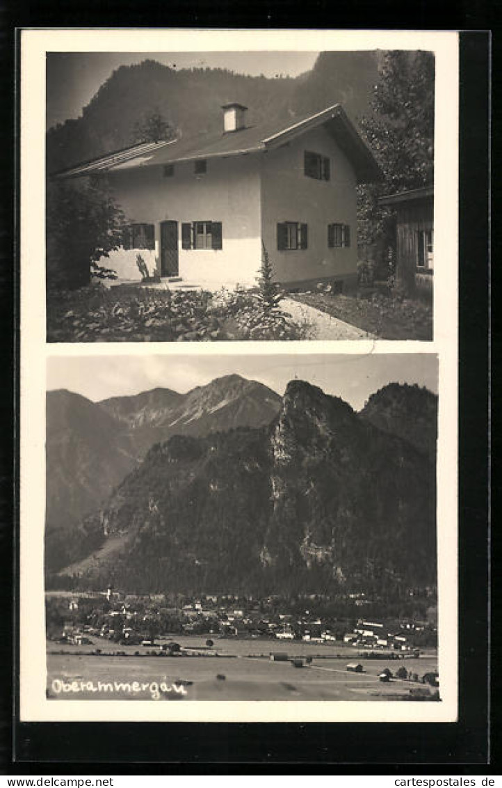 AK Oberammergau, Wohnhaus Mit Garten, Ortsansicht Gegen Das Gebirge  - Oberammergau
