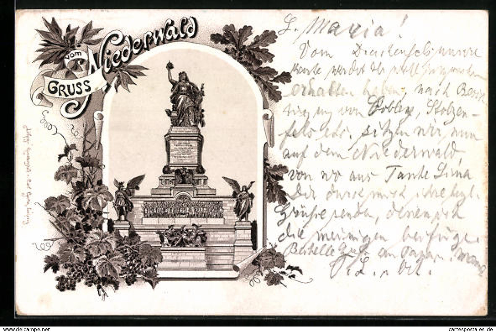 Vorläufer-Lithographie Niederwald, Niederwalddenkmal Mit Eichenlaub 1893  - Sonstige & Ohne Zuordnung