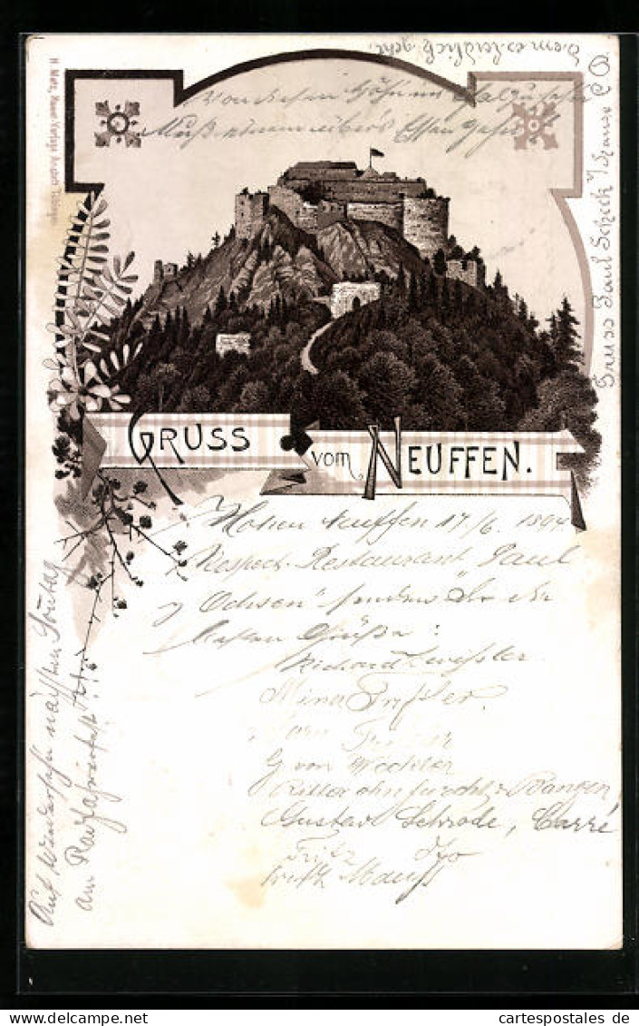 Vorläufer-Lithographie Neuffen, Blick Zur Burgruine Hohenneuffen 1894  - Andere & Zonder Classificatie
