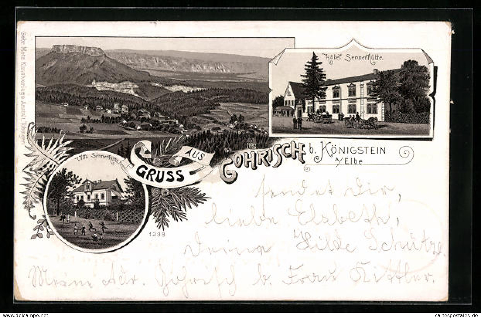 Lithographie Gohrisch B. Königstein, Hotel Sennerhütte, Villa Sennerhütte  - Gohrisch