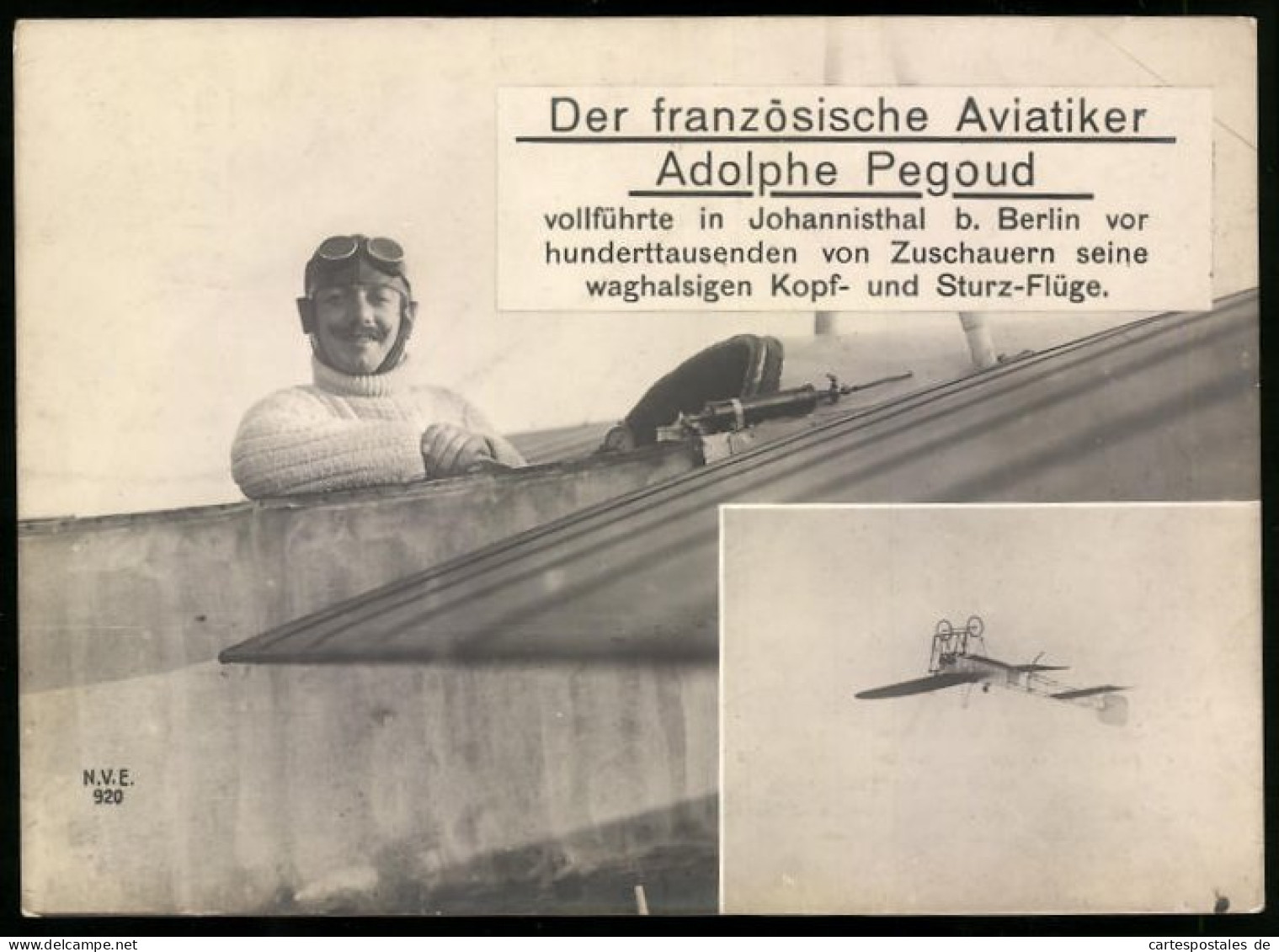 Riesen-AK Berlin-Johannisthal, Französischer Aviatiker Adolphe Pegoud Fliegt Kopfüber  - Autres & Non Classés