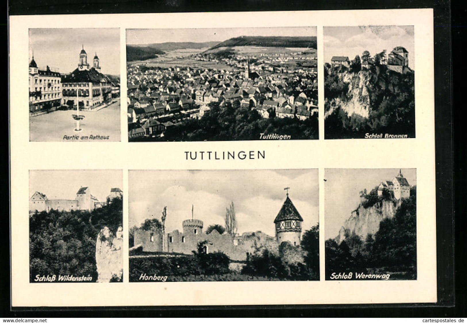 AK Tuttlingen, Ortsansicht, Partie Am Rathaus, Schloss Bronnen, Schloss Wildenstein, Honberg, Schloss Werenwag  - Tuttlingen