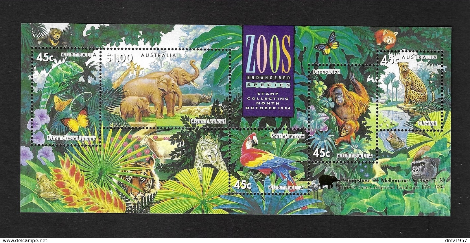 Australia 1994 MNH Australian Zoos. MS 1484 O/P Stamp Show 94 Melborne - Ungebraucht