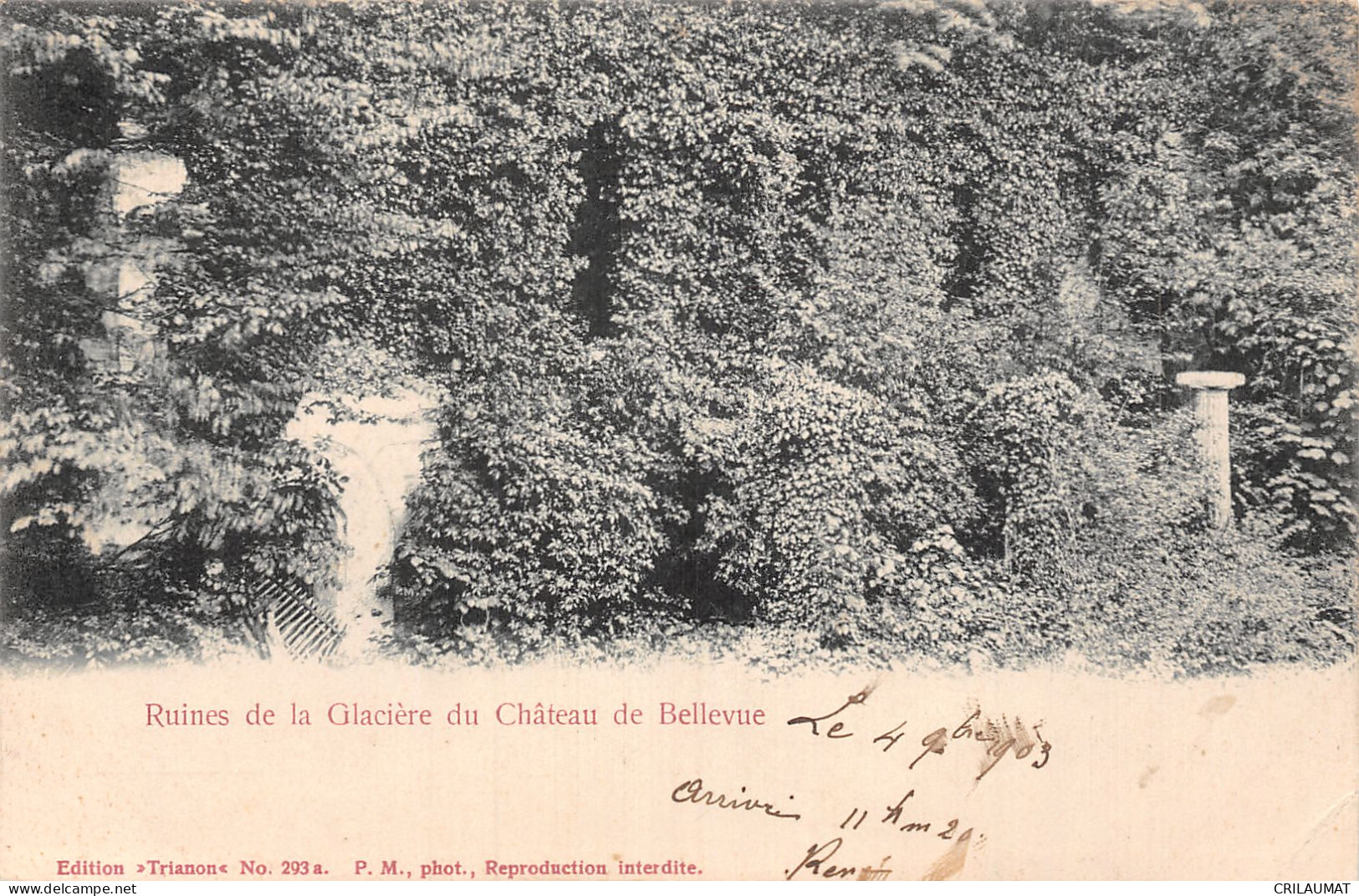 92-RUINES DE LA GLACIERE DU CHÂTEAU DE BELLEVUE-N°5147-H/0137 - Altri & Non Classificati