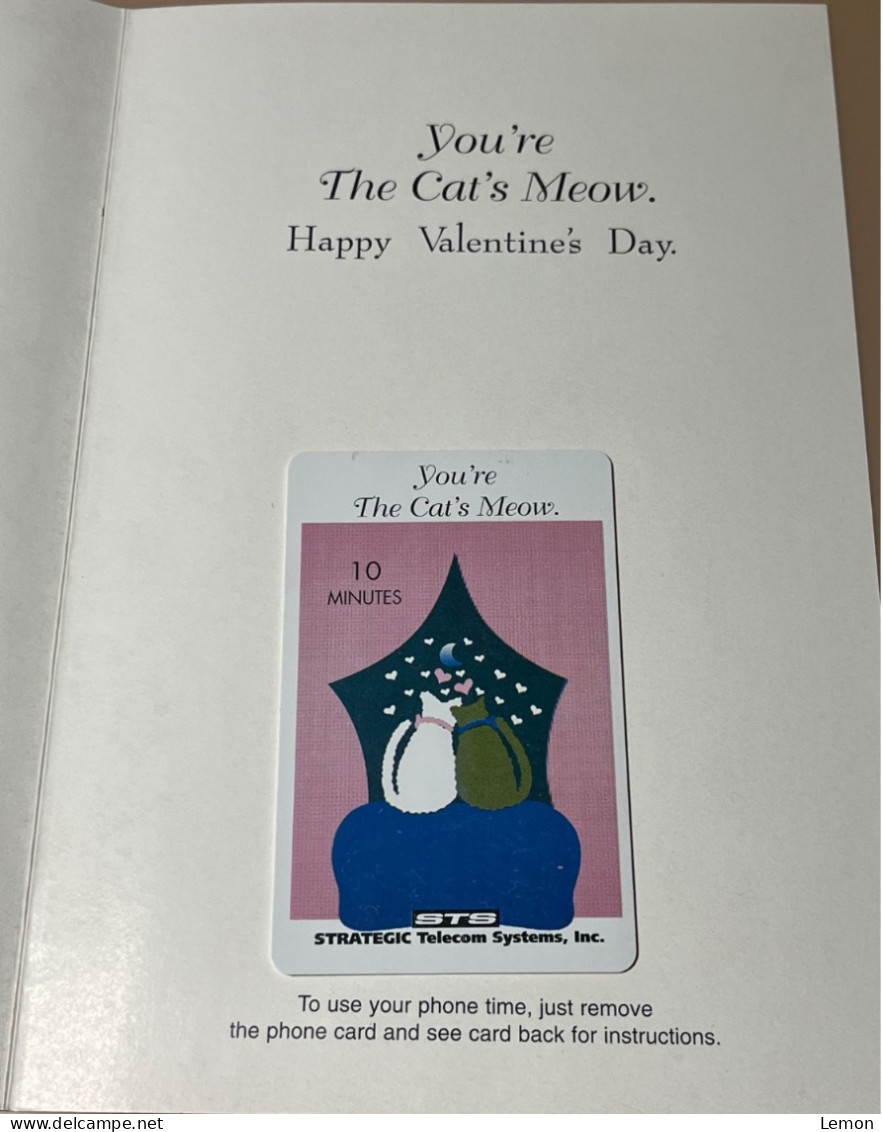 Mint USA UNITED STATES America Prepaid Telecard Phonecard, Cat’s Meow Valentine, Set Of 1 Mint Card With Greeting Card - Autres & Non Classés