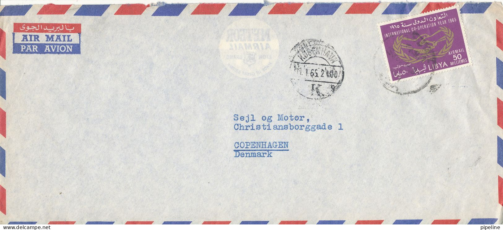 Libya Air Mail Cover Sent To Denmark 1965 Single Franked - Libya