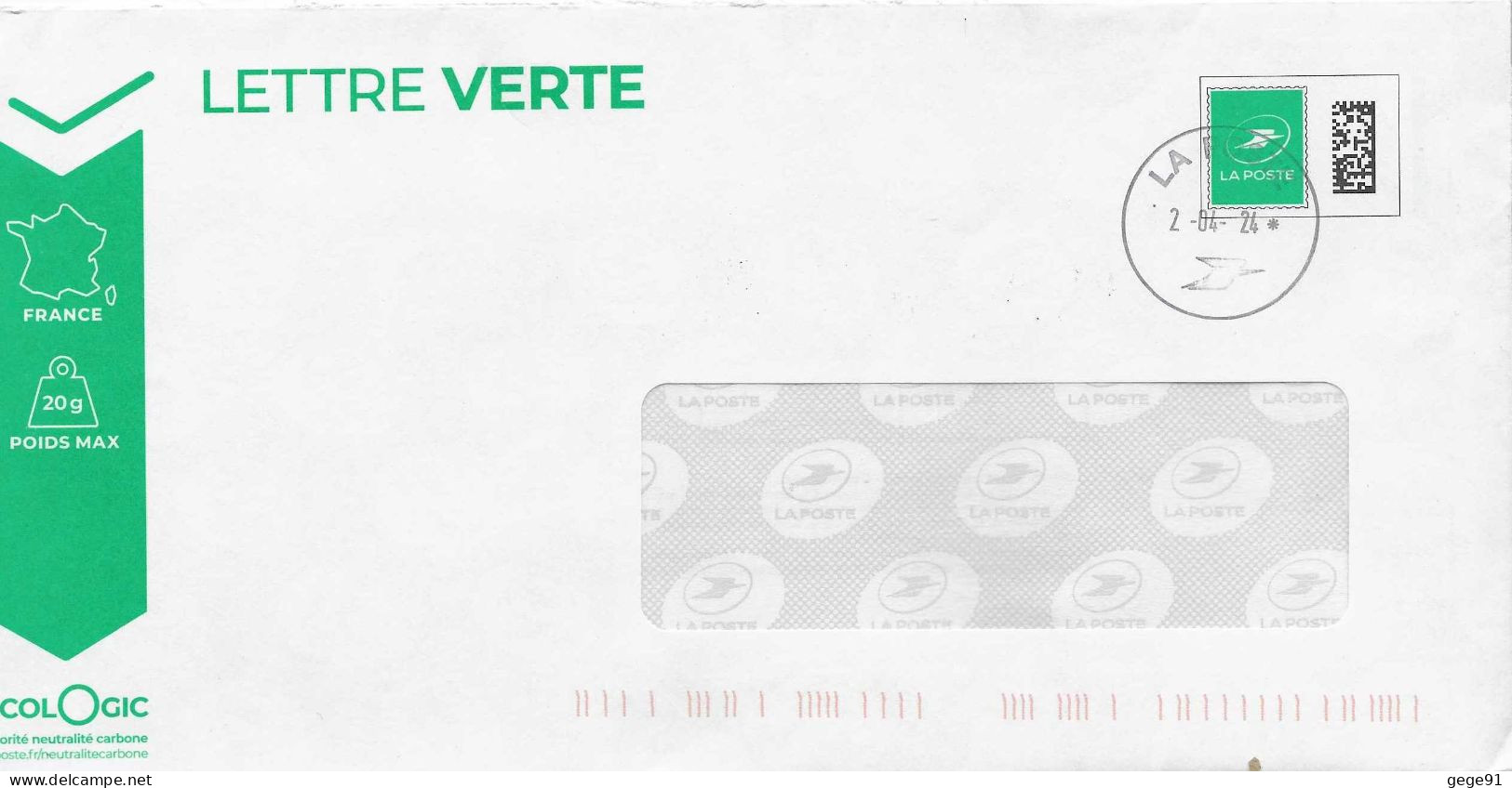 Pap à Fenêtre - Lettre Verte - Logo De La Poste - Agrément 394373 - Prêts-à-poster: Other (1995-...)