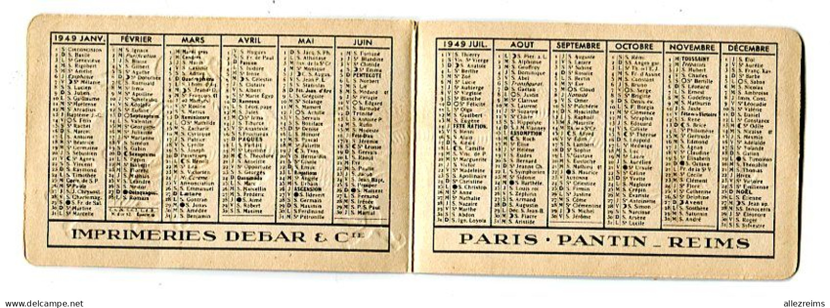 Calendrier 1949: DEBAR   Format Fermé : 105*69 Mm      VOIR  DESCRIPTIF   §§§ - Klein Formaat: 1941-60