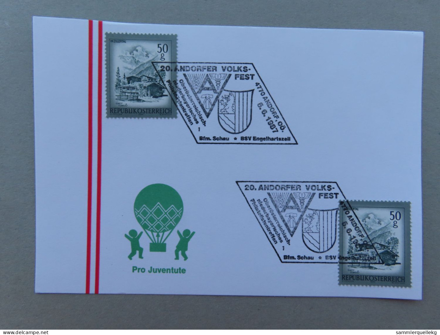 Österreich Pro Juventute - Mit Sonderstempel 6. 6. 1987 Andorf, 20. Andorfer Volksfest (Nr.1634) - Sonstige & Ohne Zuordnung