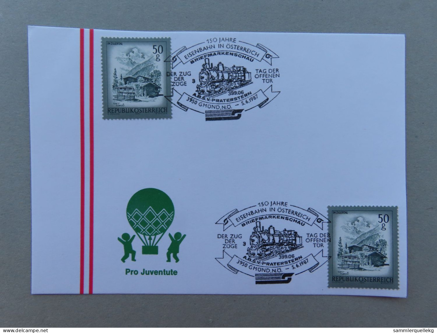 Österreich Pro Juventute - Mit Sonderstempel 5. 6. 1987 Gmünd NÖ, 150 Jahre Eisenbahn In Österreich (Nr.1635) - Sonstige & Ohne Zuordnung