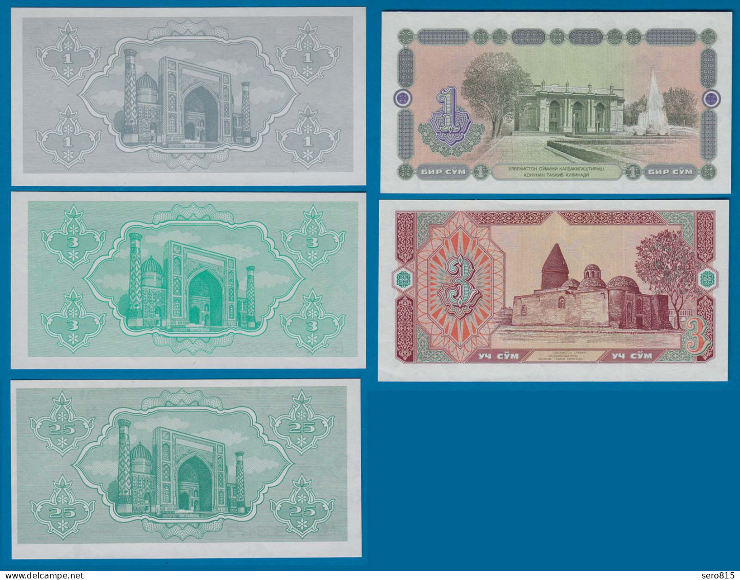 USBEKISTAN - UZBEKISTAN 5 Stück Banknoten 1992-94 UNC (18190 - Sonstige – Asien