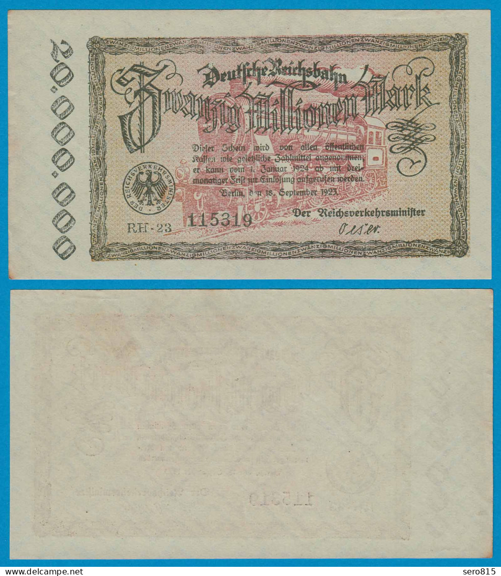 Reichsbahn Berlin 20 Millionen Mark 1923 Meist Gutes VF    (18744 - Sonstige & Ohne Zuordnung