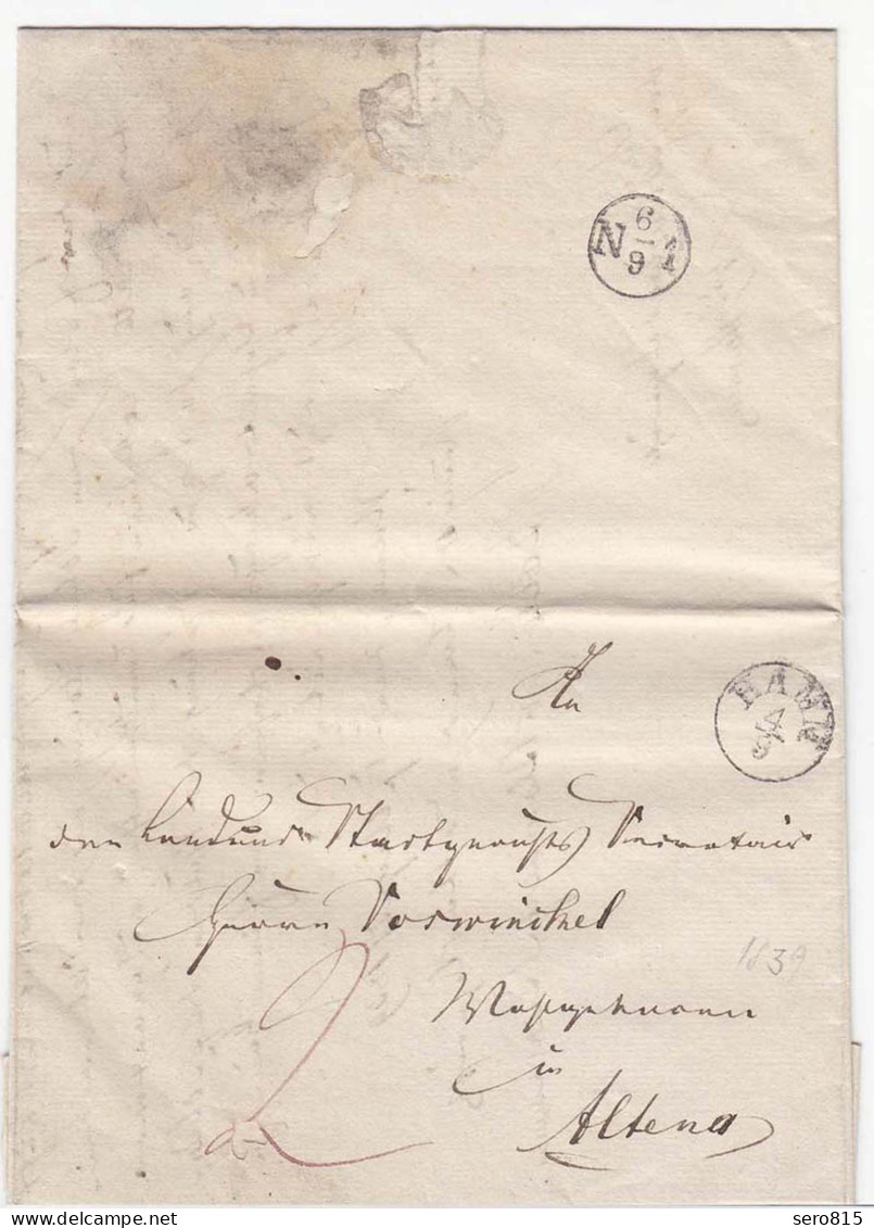 Hamm 1839 Vorphila Fingerhutstempel M.Inhalt Nach Altena (10567 - Other & Unclassified