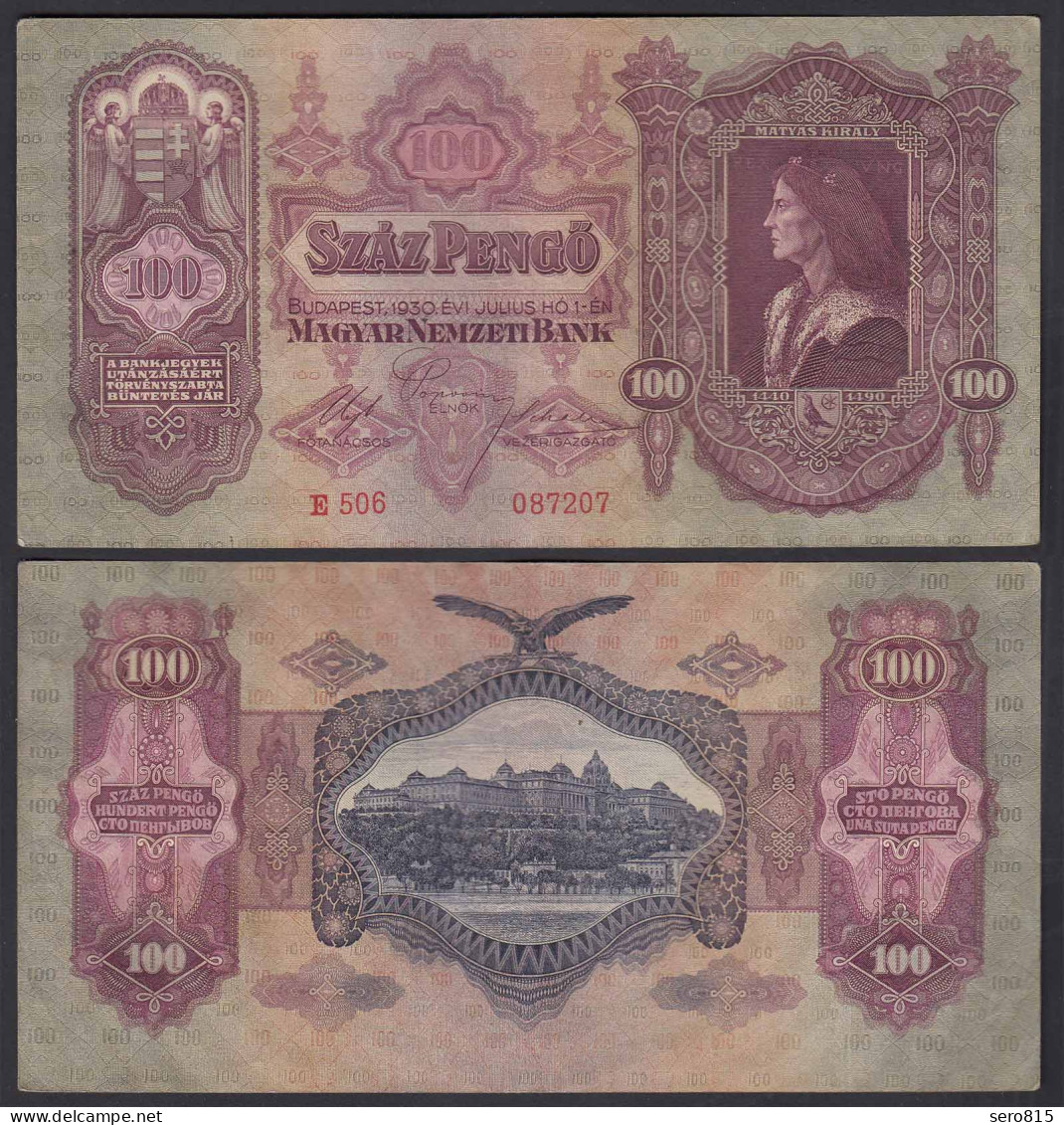 Ungarn - Hungary 100 Pengo Banknote 1930 Pick 98 Gutes VF  (3)   (22835 - Hongarije