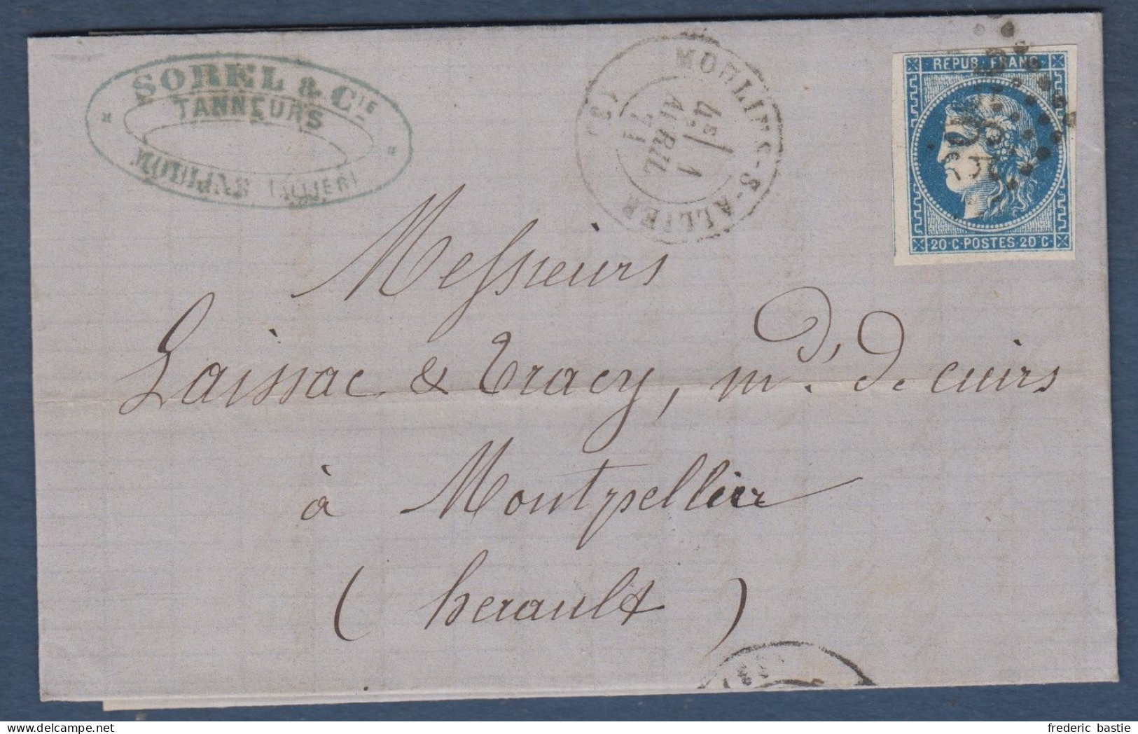 Bordeaux N° 46B  Sur  Lettre  De Moulins S Allier - Cote : 30 € - 1870 Emission De Bordeaux