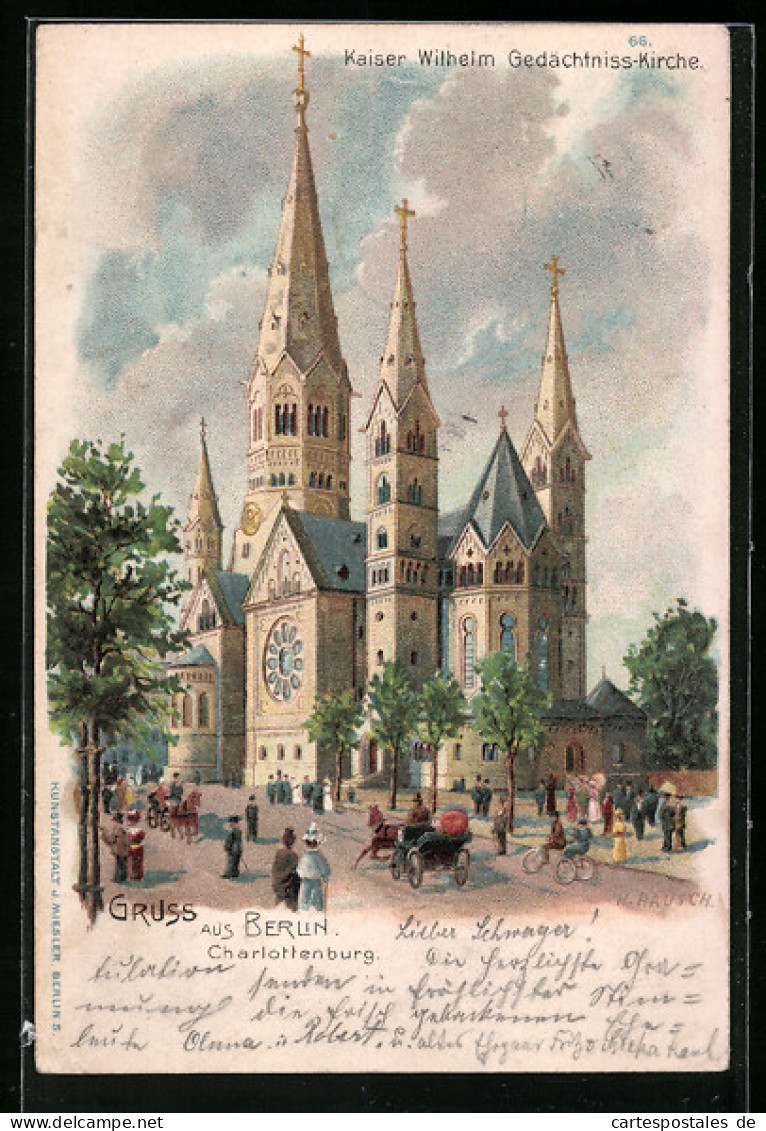 Lithographie Berlin-Charlottenburg, Kaiser Wilhelm Gedächtnis-Kirche  - Charlottenburg