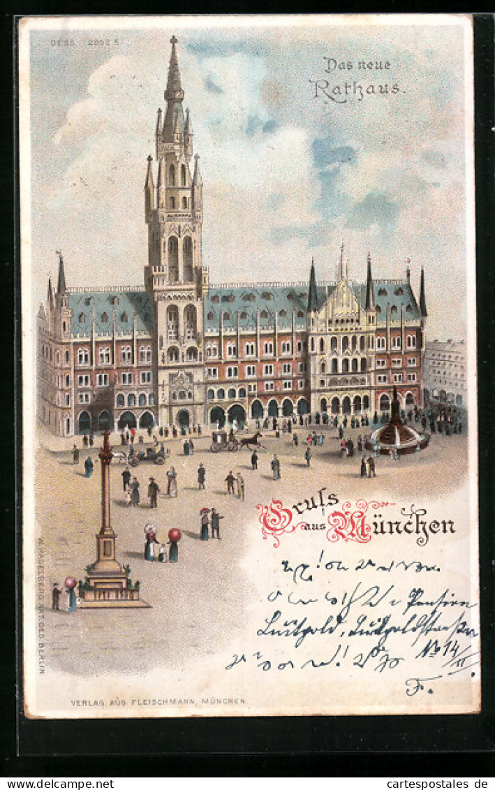 Lithographie München, Das Neue Rathaus  - Muenchen