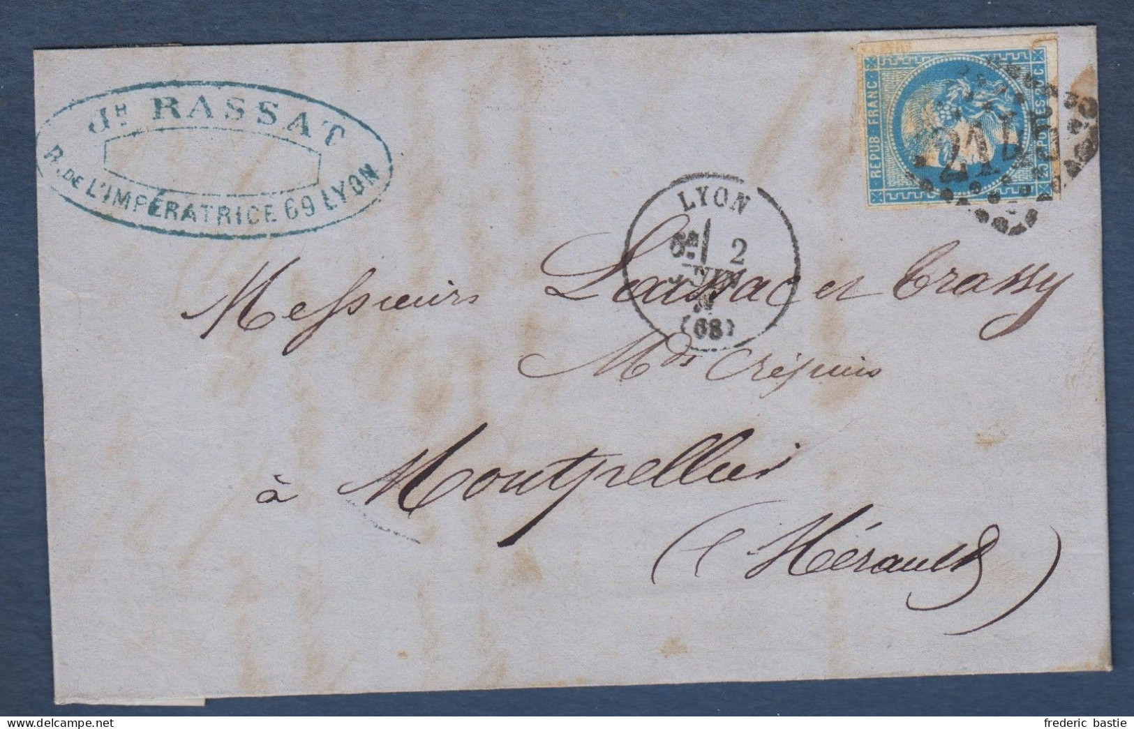 Bordeaux N° 46B  Sur  Lettre  De Lyon - Cote : 30 € - 1870 Bordeaux Printing