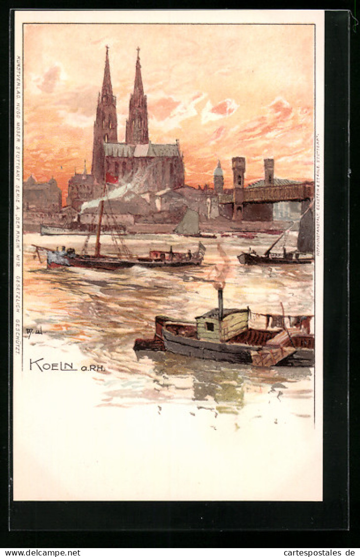 Lithographie Köln, Blick Vom Fluss Auf Den Dom  - Köln