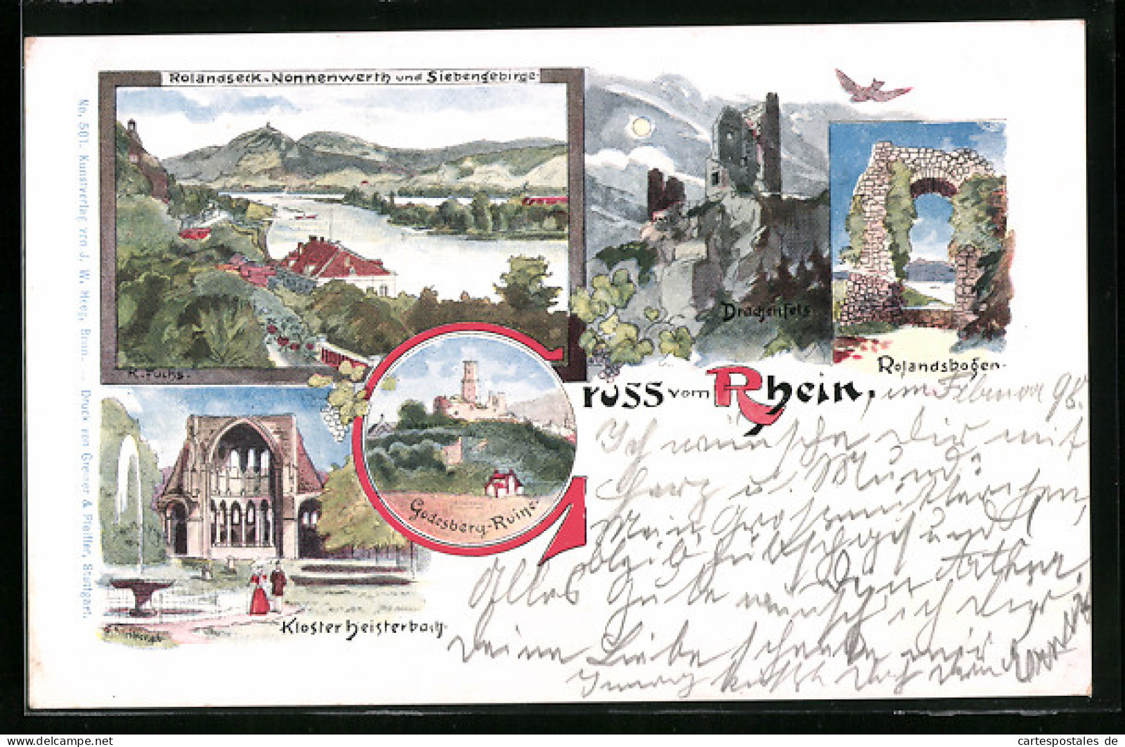 Lithographie Rolandseck, Godesberg-Ruine, Drachenfels Und Klosterheisterbach  - Altri & Non Classificati