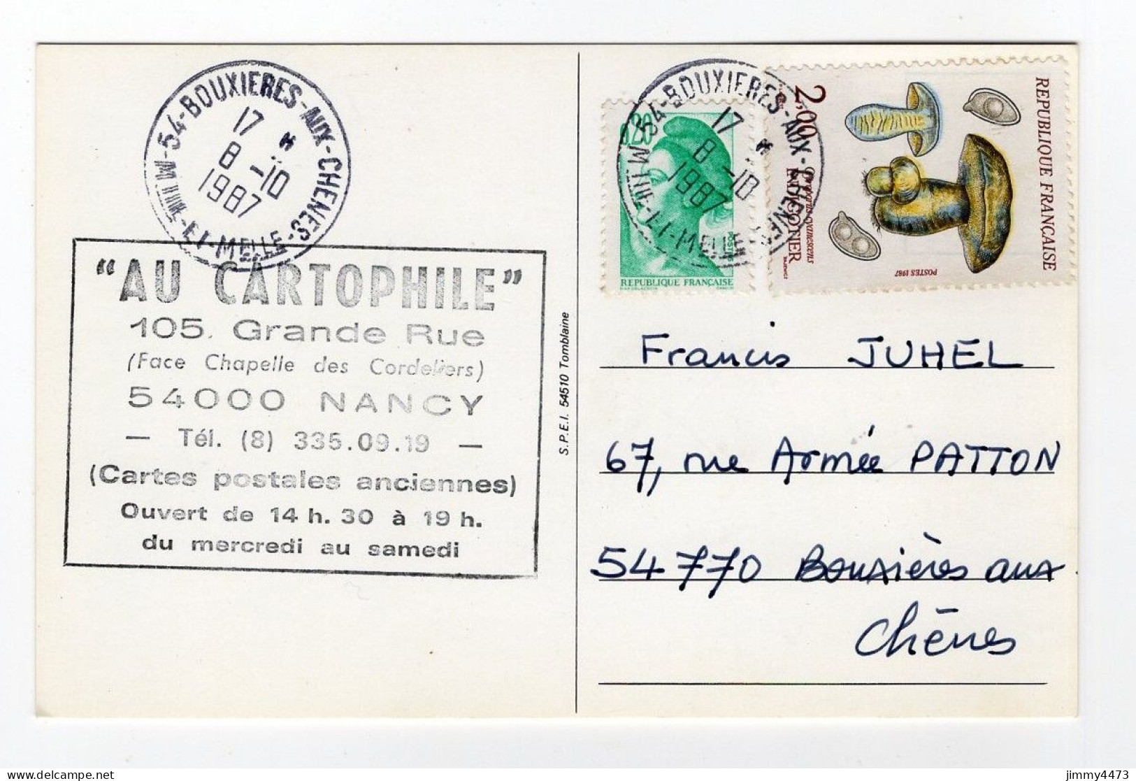 CPA - AU CARTOPHILE NANCY - BOUXIERES AUX CHENES 8/10/1987 - Edit. Philippe Delestre - Bourses & Salons De Collections