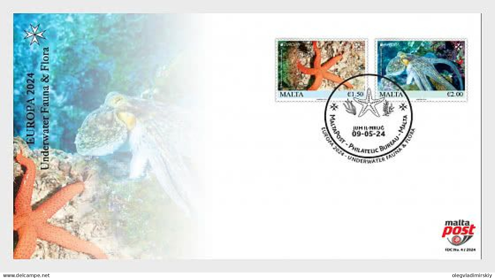 Malta 2024 Europa CEPT Undewater Fauna Octopus Starfish FDC - Malta