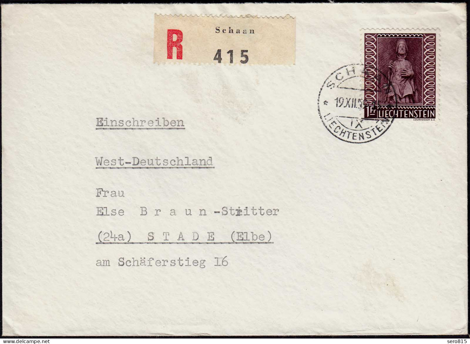 Liechtenstein R-Brief 1959 Schaan - Stade EF Mi.388   (23262 - Andere-Europa