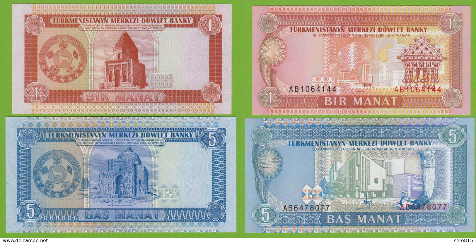Turkmenistan - 1, 5 Manat Banknoten 1993 UNC    (18209 - Sonstige – Asien