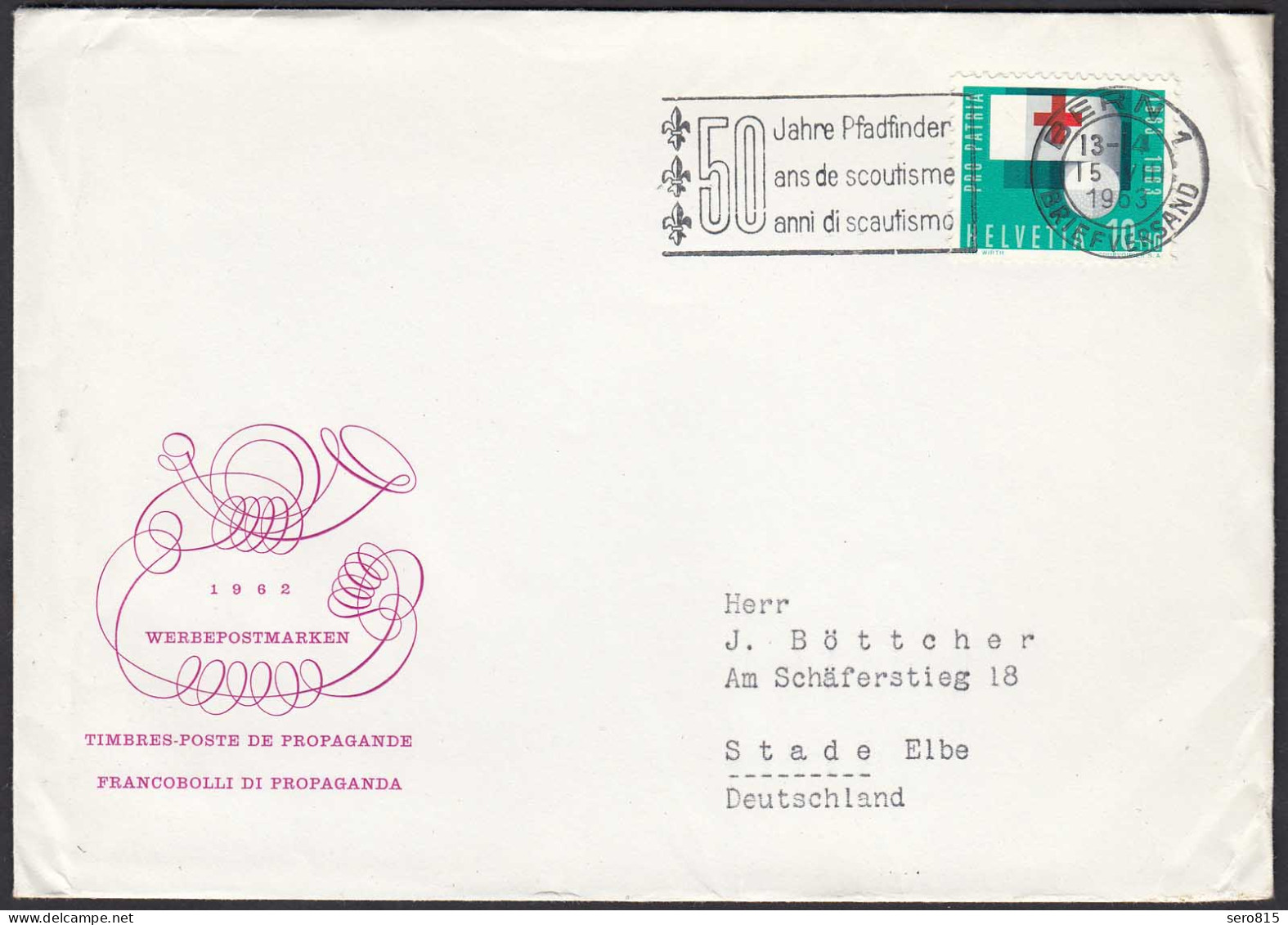 50 Jahre Pfadfinder Stempel Aus Bern 1963 Brief Nach Stade  (23773 - Autres - Europe