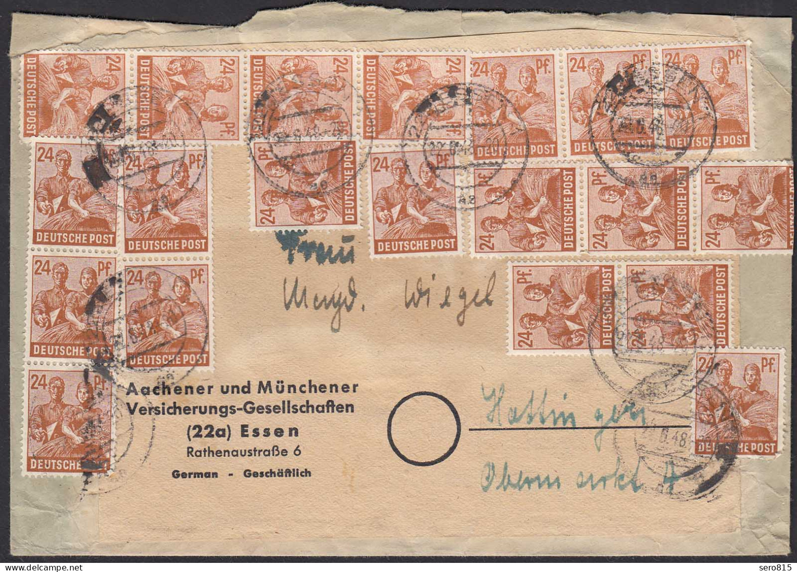 Alliierte Besatzung 22.06.1948 Essen ZEHNFACH-FRANKATUR   (20609 - Otros & Sin Clasificación