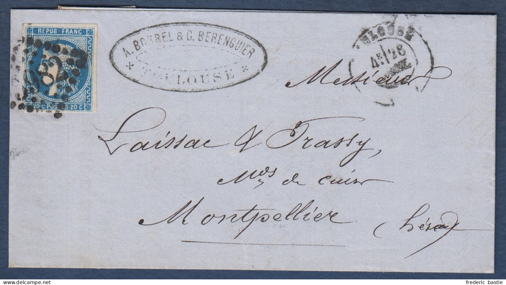 Bordeaux N° 46B  Sur  Lettre  De Toulouse - Cote : 30 € - 1870 Emission De Bordeaux