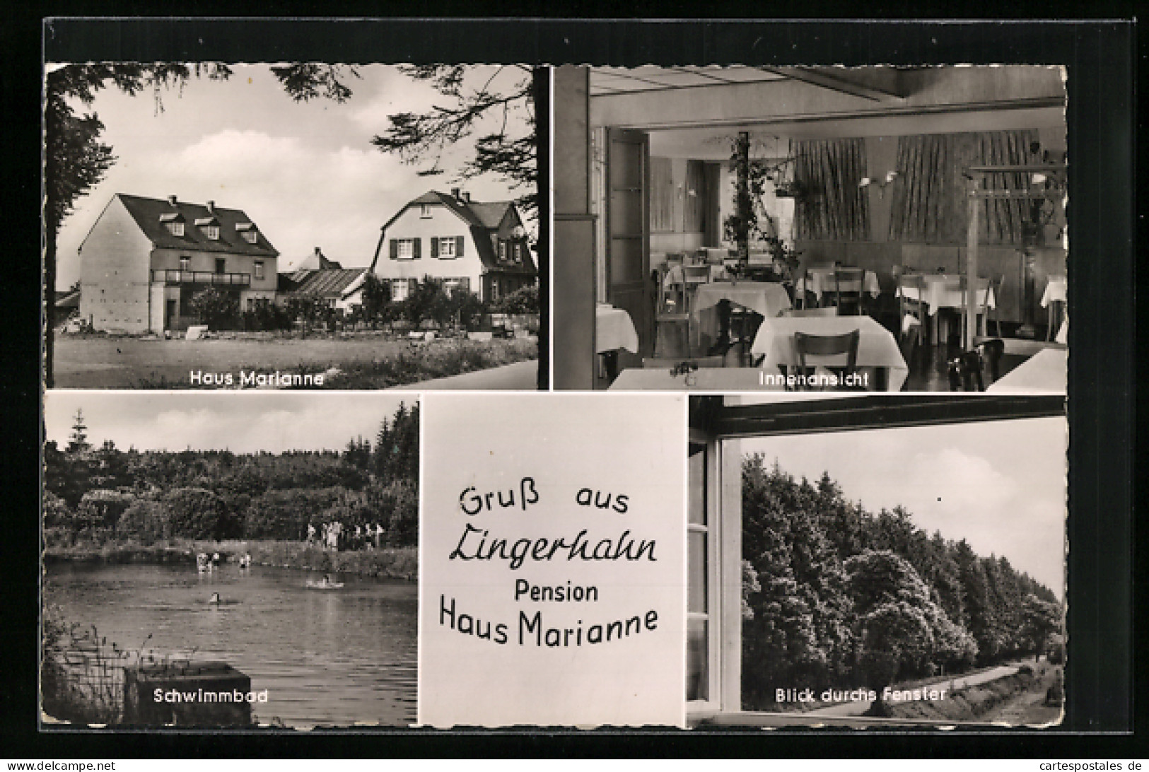 AK Lingerhahn (Hsr.), Pension Haus Marianne Mit Innenansicht, Schwimmbad Und Blick Durchs Fenster  - Sonstige & Ohne Zuordnung