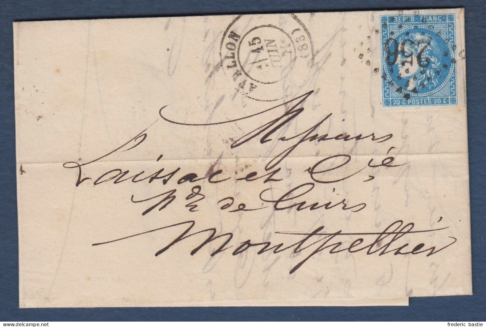 Bordeaux N° 46B  Sur  Lettre  D' Avallon - Cote : 30 € - 1870 Emission De Bordeaux