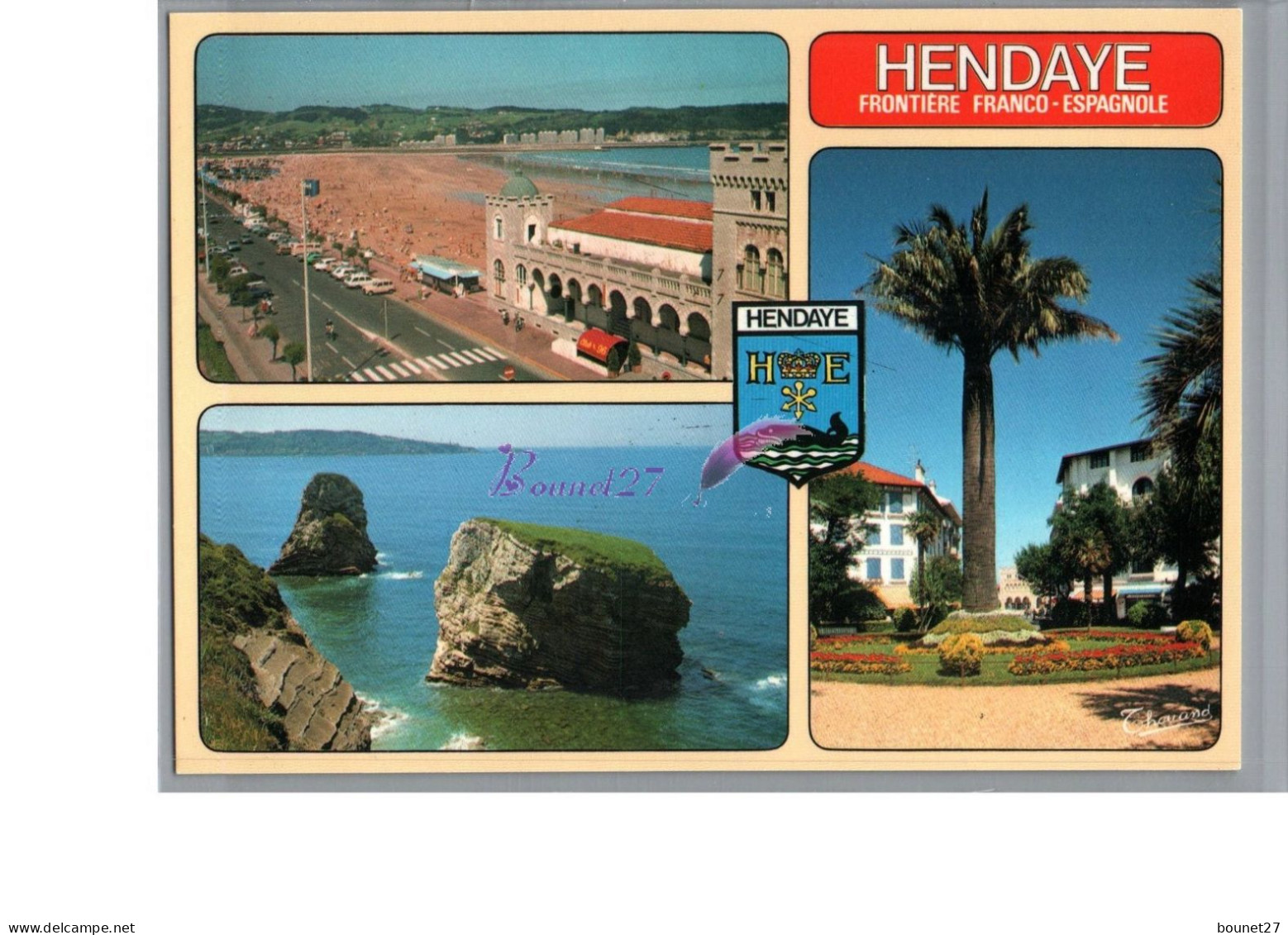 HENDAYE 64 - Frontière Franco Espagnole Vue Générale De La Plage Palmier Falaise Roche - Hendaye