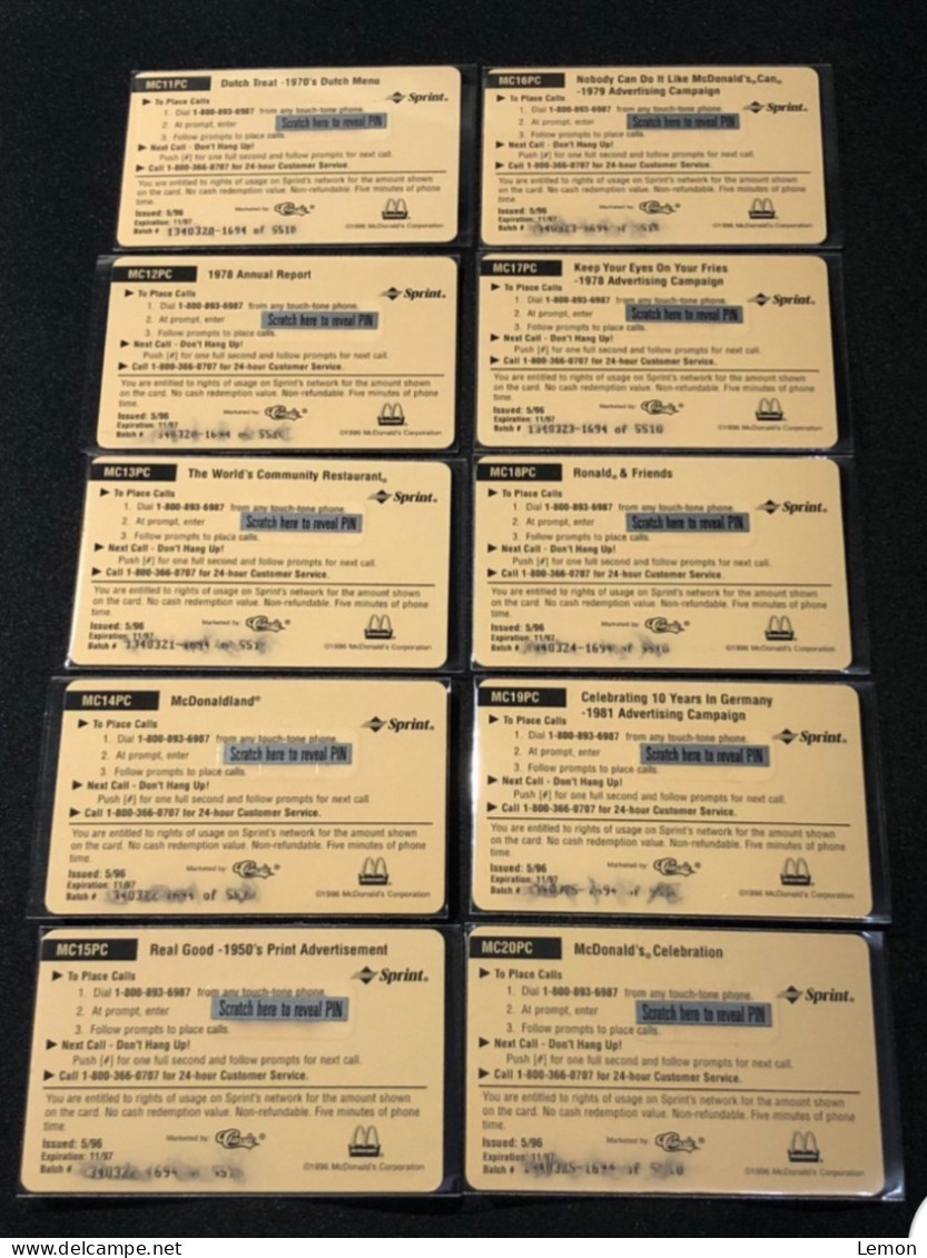 Mint USA UNITED STATES America Sprint Prepaid Telecard Phonecard, $5 McDonald Phonecard, Set Of 10 Mint Cards - Sprint